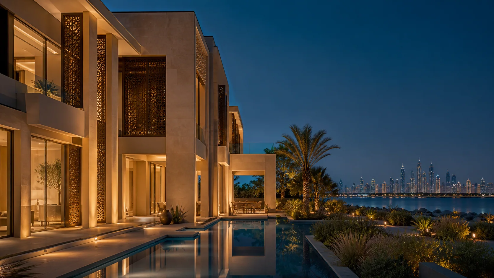 فيلا إماراتية فاخرة بتصميم معماري معاصر عند الغروب
